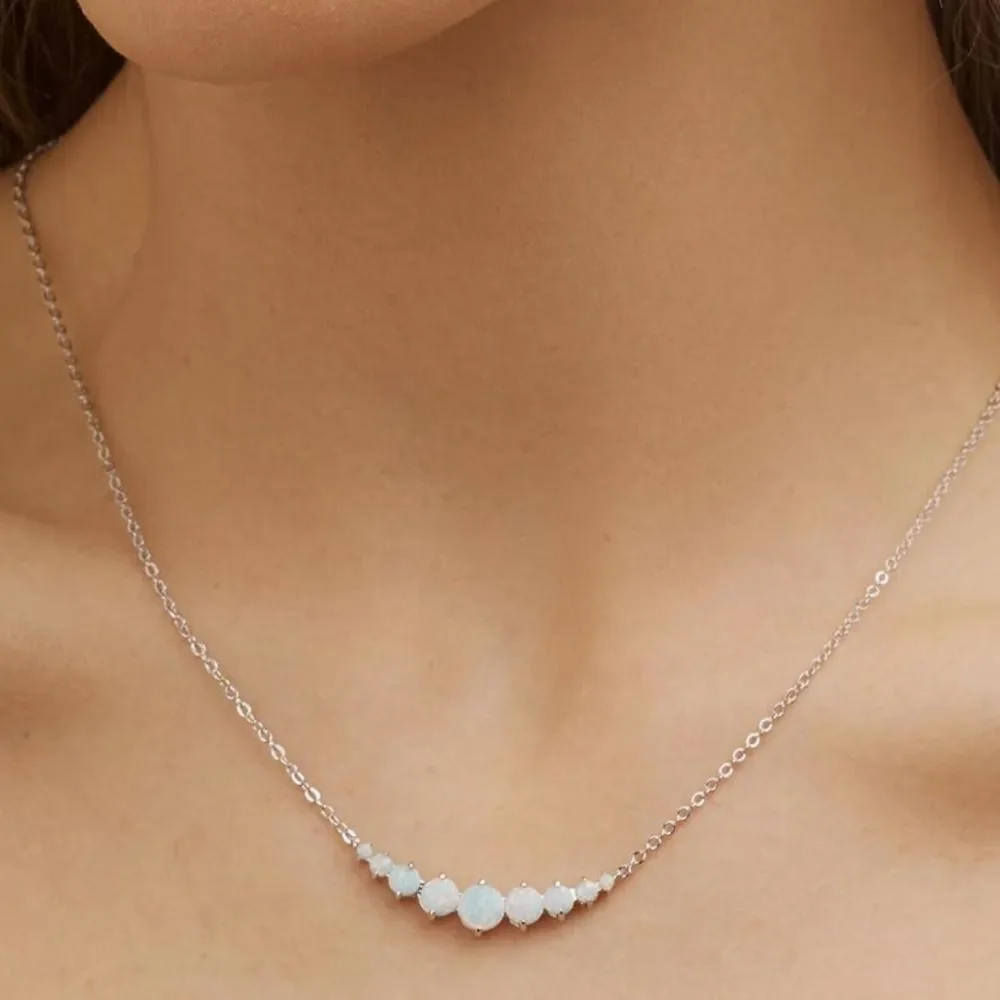 NEW 18K White Gold Plated Elegant Silver Opal Necklace